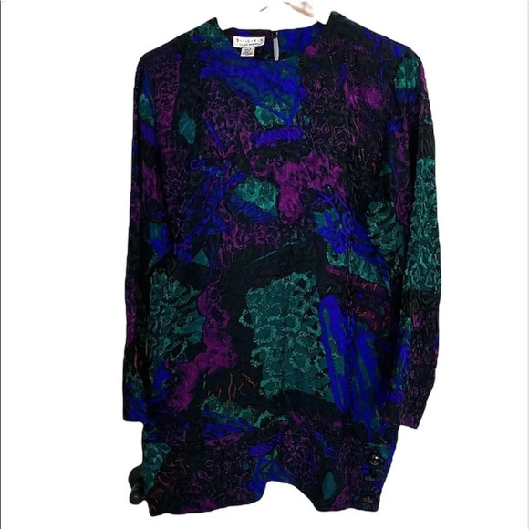 𝅺S•I•L•K•S  by St. Gillian 100% silk vintage MCM Art Deco oversized blouse  6 - Picture 2 of 12